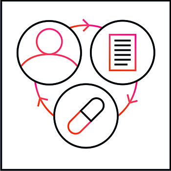 Icon symbolizing the translation of research results into the clinic (Illustration: Alba de Zanet)